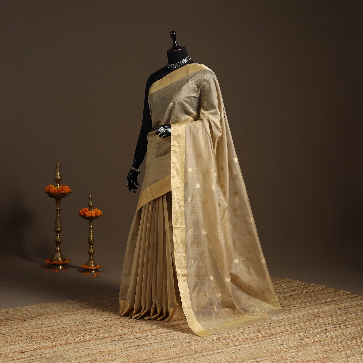 Handloom zari work chanderi silk saree 10 - handcrafted