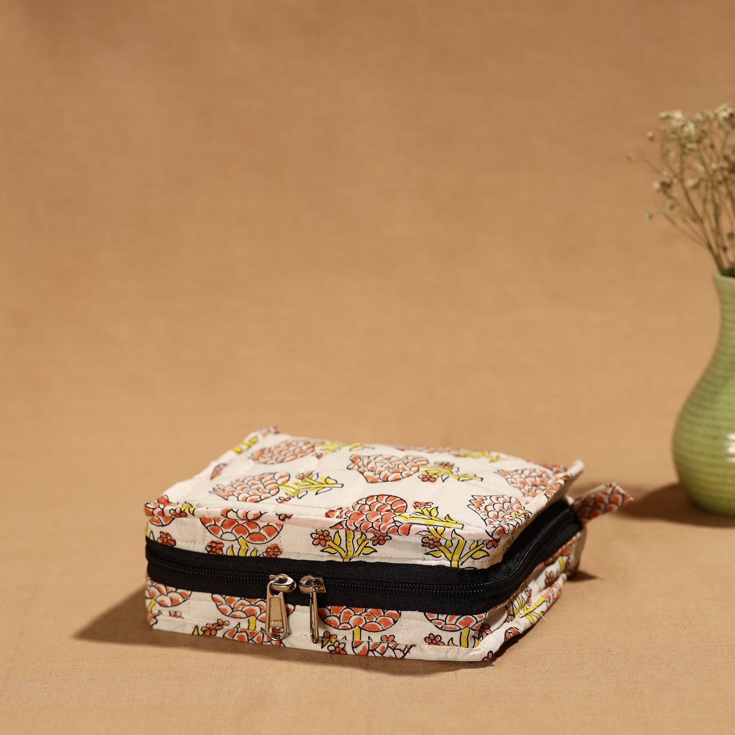 Beige Handmade Cotton Jewelry Bag - 4 Pockets | iTokri