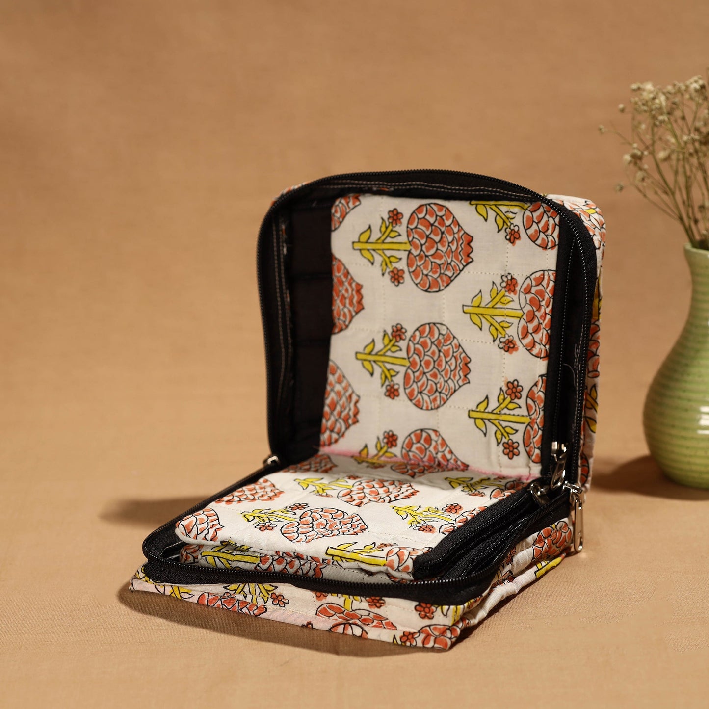 Beige Handmade Cotton Jewelry Bag - 4 Pockets | iTokri