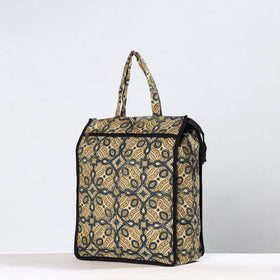 Beige Handmade Ajrakh Block Printed Cotton Shopping Bag 01