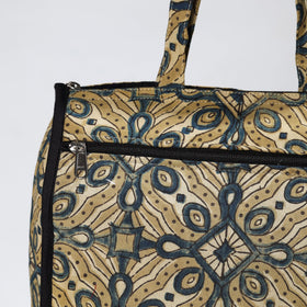 Beige Handmade Ajrakh Block Printed Cotton Shopping Bag 01