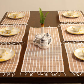 Beige Handmade Cardamom Fiber Dining Table Runner with Mat Set