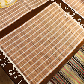 Beige Handmade Cardamom Fiber Dining Table Runner with Mat Set