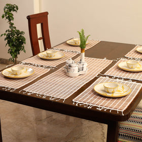 Beige Handmade Cardamom Fiber Dining Table Runner with Mat Set