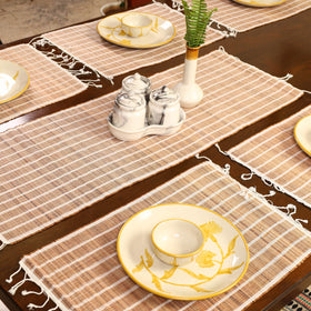 Beige Handmade Cardamom Fiber Dining Table Runner with Mat Set