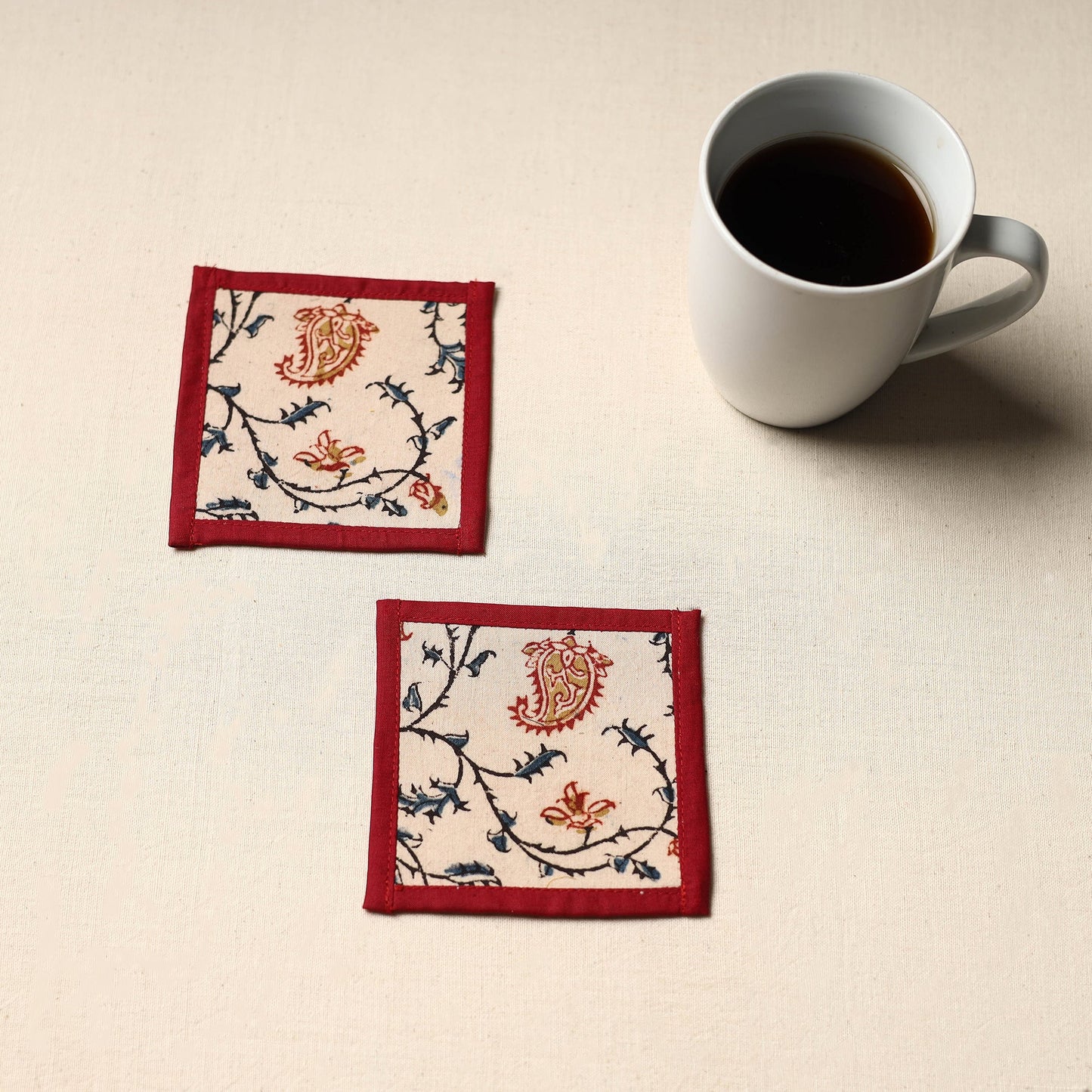 Beige Handmade Cotton Coasters (Set of 2)
