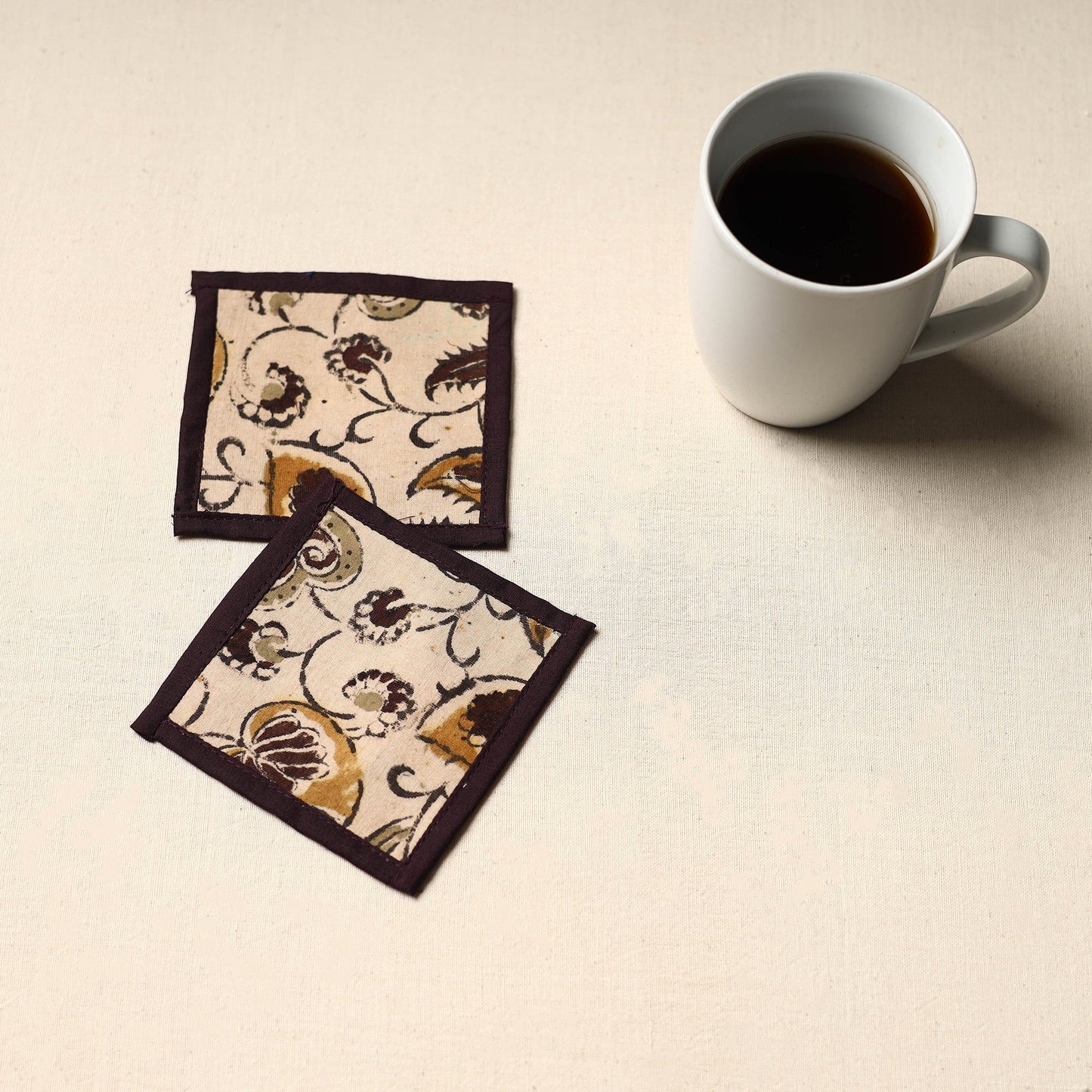 Beige Handmade Cotton Coasters (Set of 2)