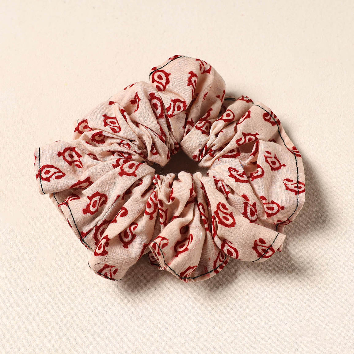 Beige Handmade Cotton Elastic Rubber Band/Scrunchie