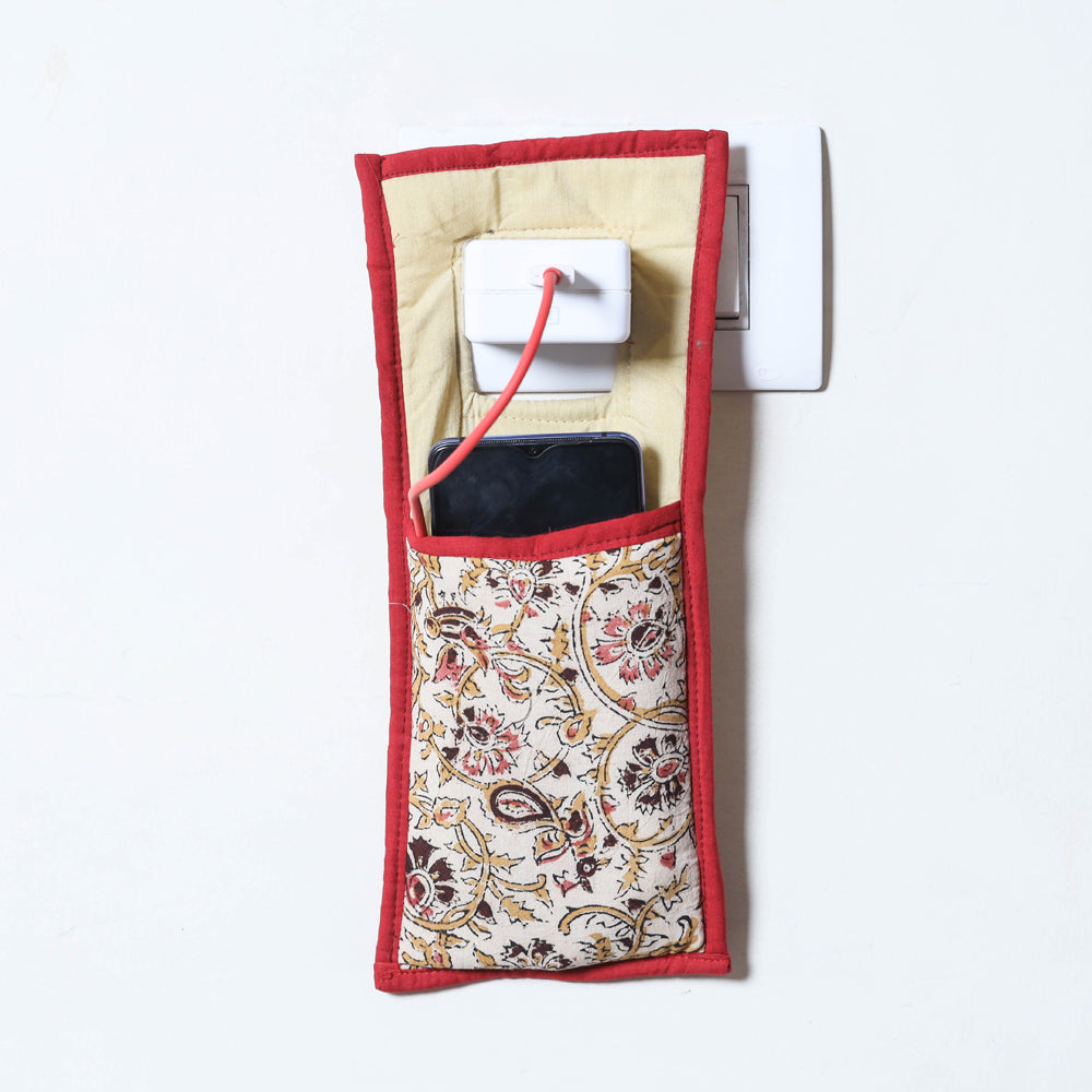 Beige Handmade Cotton Fabric Mobile Charging Holder 