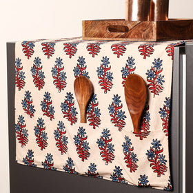 Beige Handmade Cotton Fridge Top Cover with Multiple Pockets