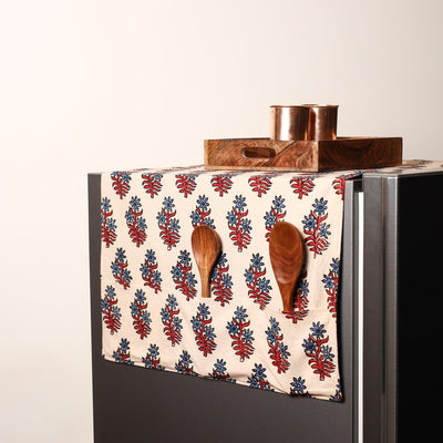 Beige Handmade Cotton Fridge Top Cover with Multiple Pockets