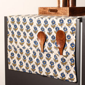 Beige Handmade Cotton Fridge Top Cover with Multiple Pockets