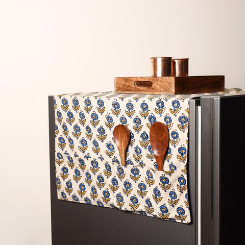 Beige Handmade Cotton Fridge Top Cover with Multiple Pockets