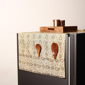 Beige Handmade Cotton Fridge Top Cover with Multiple Pockets