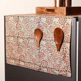 Beige Handmade Cotton Fridge Top Cover with Multiple Pockets