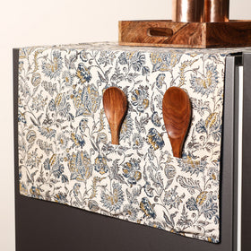 Beige Handmade Cotton Fridge Top Cover with Multiple Pockets