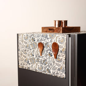 Beige Handmade Cotton Fridge Top Cover with Multiple Pockets