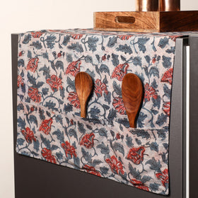 Beige Handmade Cotton Fridge Top Cover with Multiple Pockets