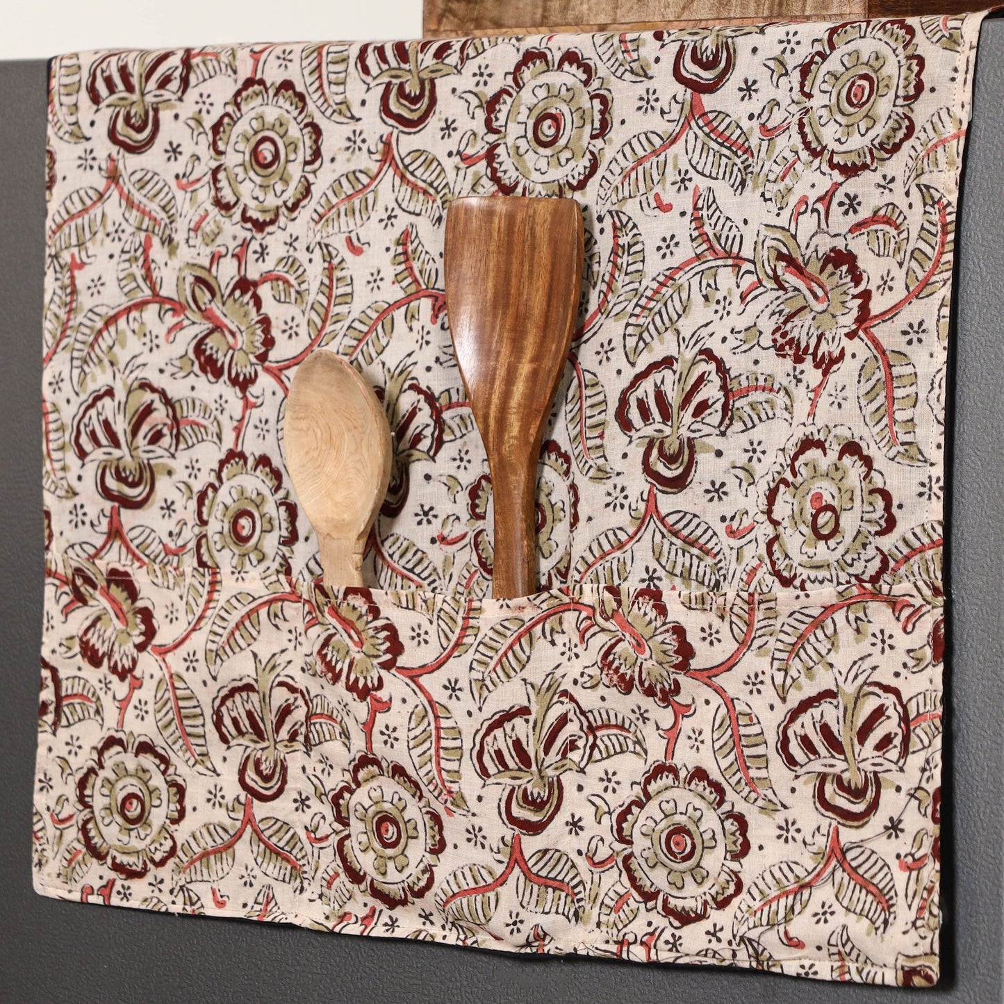 Beige Handmade Cotton Fridge Top Cover with Multiple Pockets