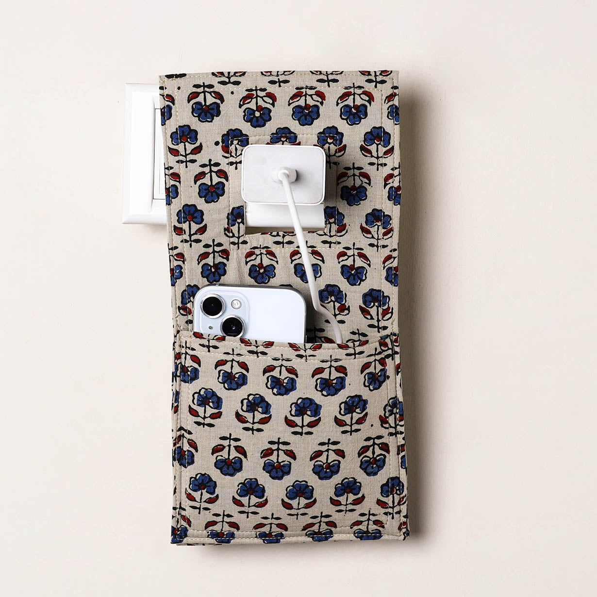 Beige Handmade Cotton Mobile Charging Holder