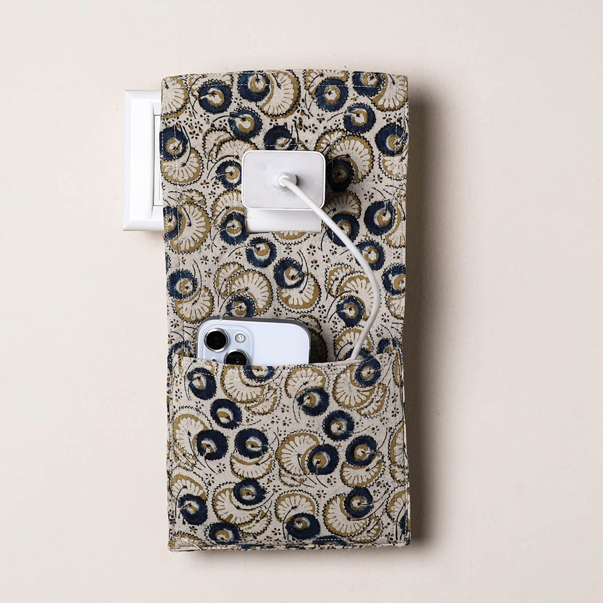 Beige Handmade Cotton Mobile Charging Holder