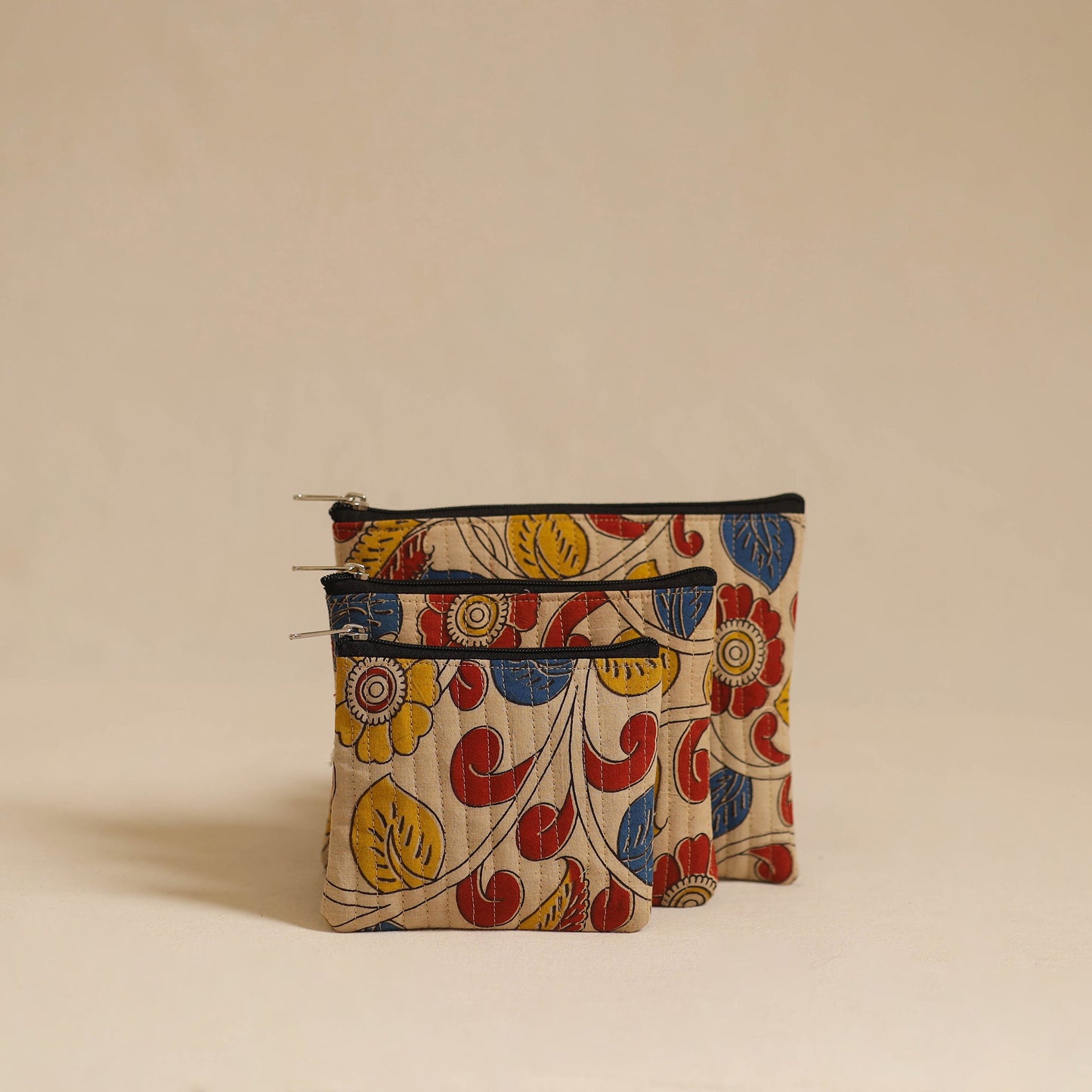 Beige - handmade cotton multipurpose utility pouch (set