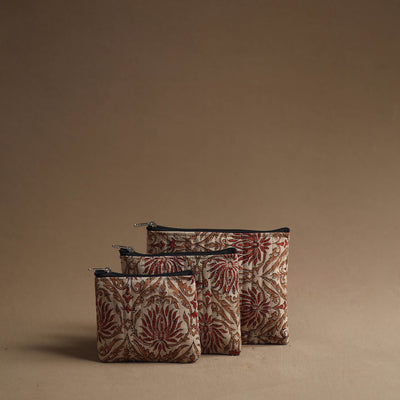 Beige Handmade Cotton Multipurpose Utility Pouches (set of 3)