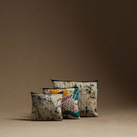 Beige - handmade cotton multipurpose utility pouches (set