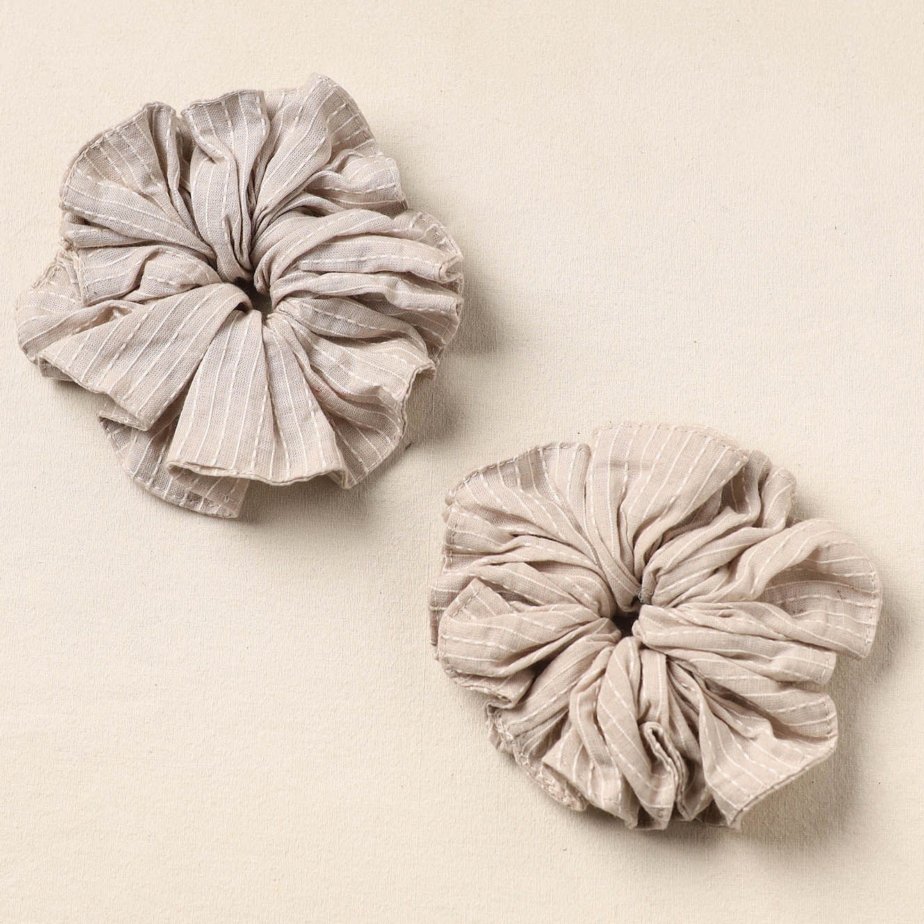 Beige - handmade cotton rubber bands/scrunchies (set of 2)