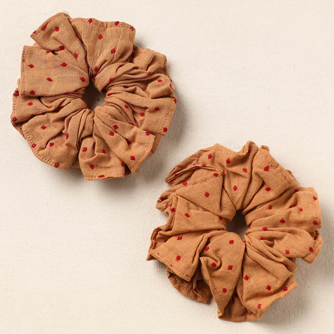Beige - handmade cotton rubber bands/scrunchies (set of 2)