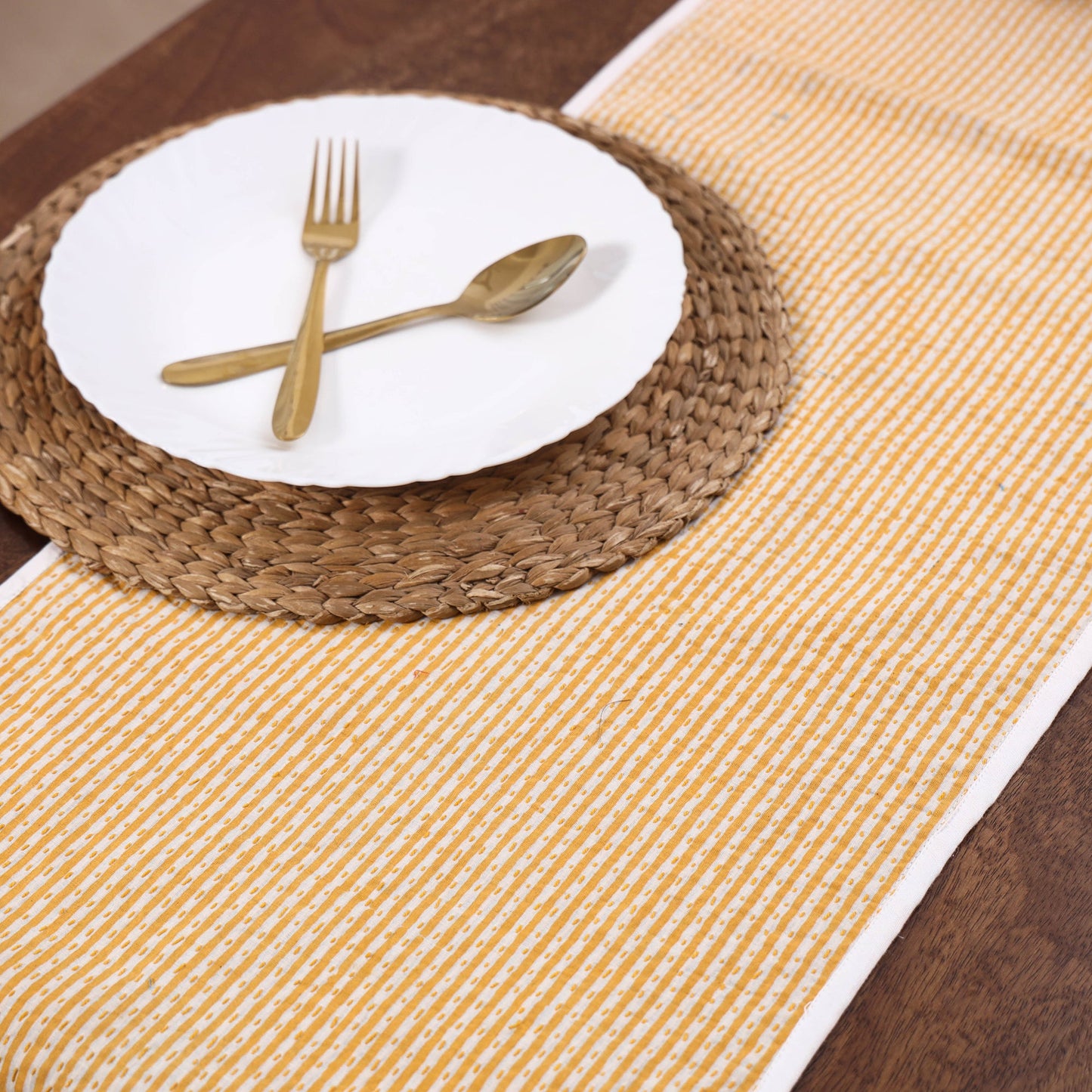 Beige Handmade Cotton Table Runner