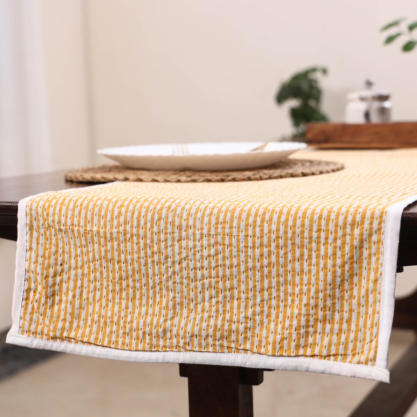 Beige Handmade Cotton Table Runner