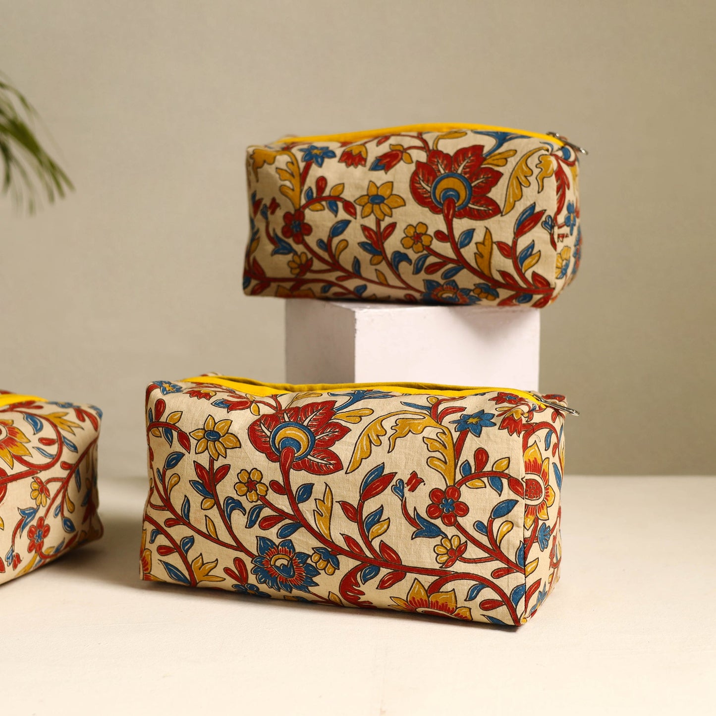  Beige Handmade Cotton Toiletry Bags (Set of 3)