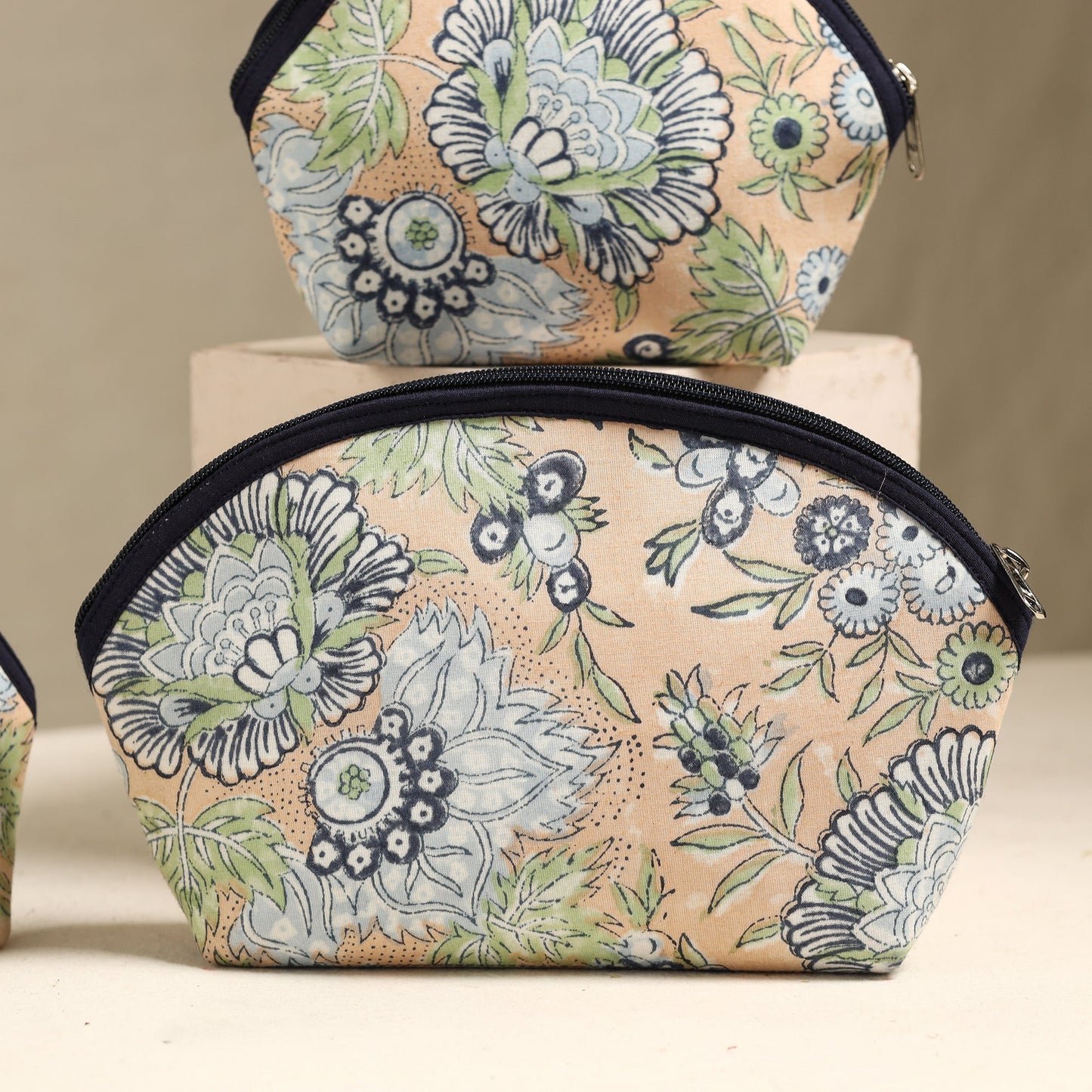 Beige Handmade Cotton Toiletry Bags (Set of 3) 