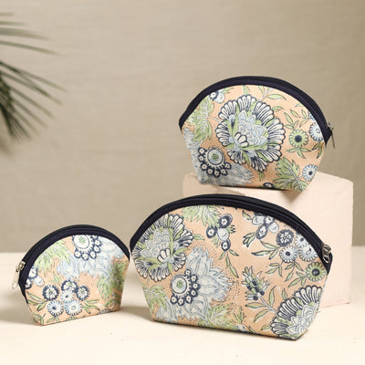 Beige Handmade Cotton Toiletry Bags (Set of 3) 