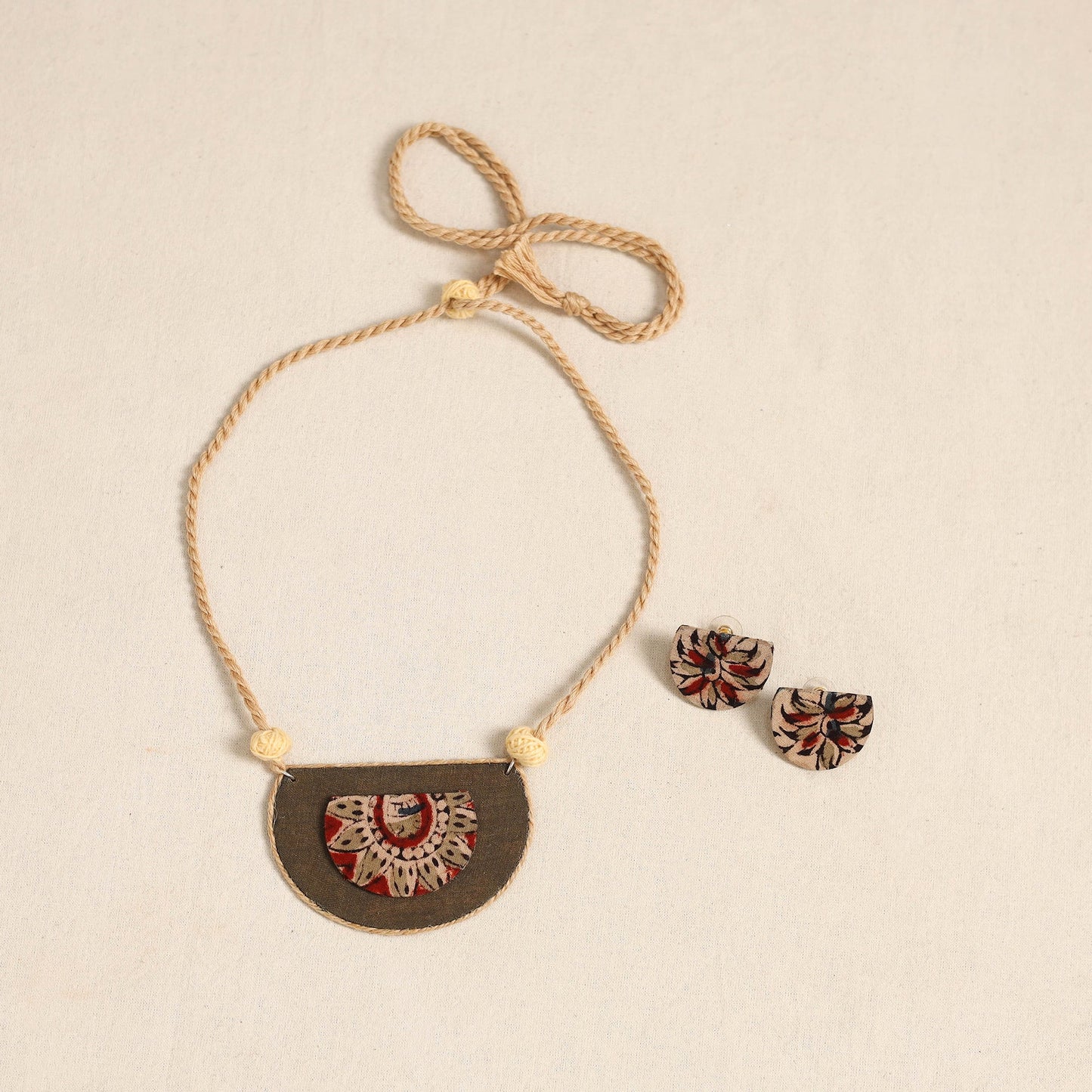 Beige - handmade fabart necklace set 19 - handcrafted