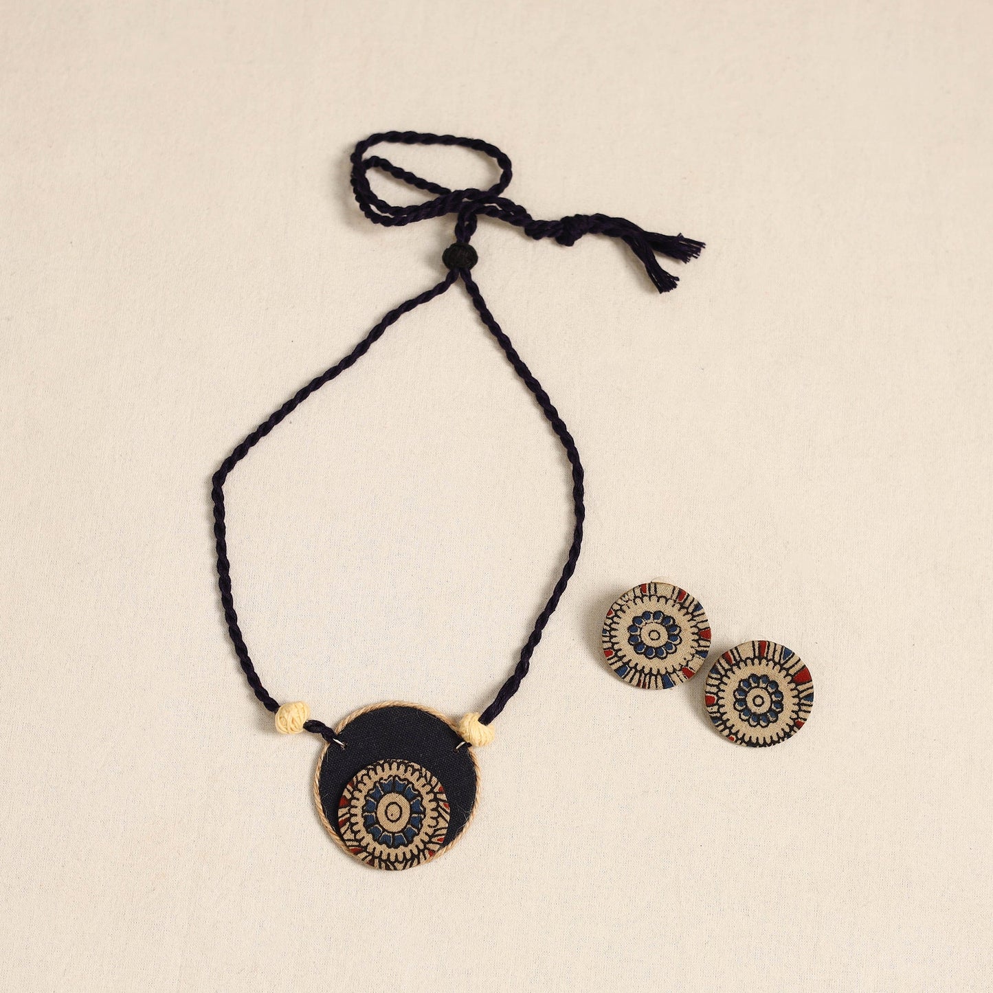 Beige - handmade fabart necklace set 24 - handcrafted