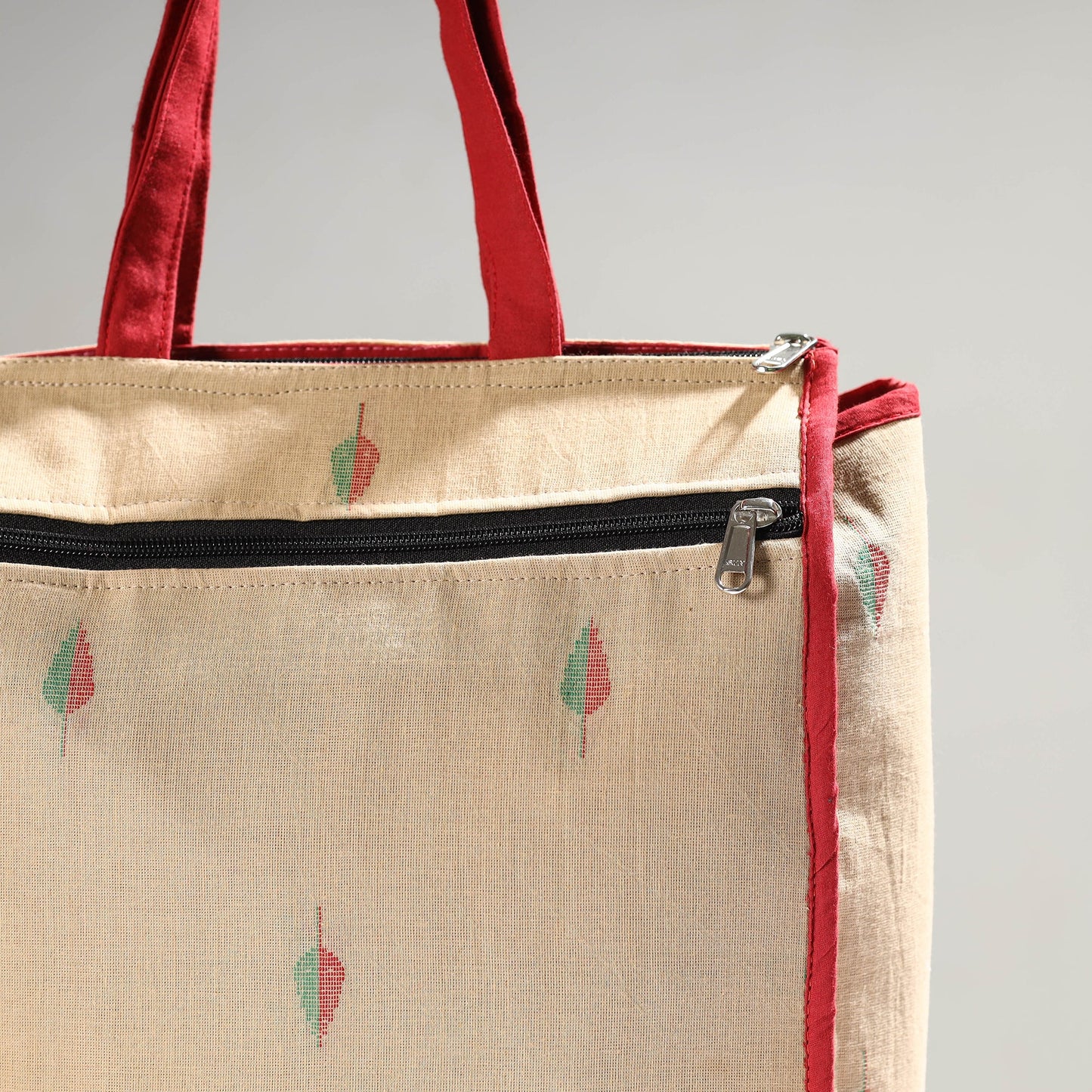 Beige Handmade Jacquard Cotton Shopping Bag