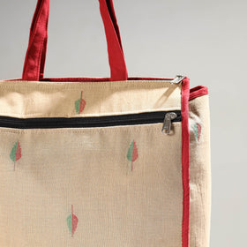 Beige Handmade Jacquard Cotton Shopping Bag