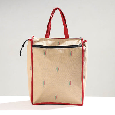 Beige Handmade Jacquard Cotton Shopping Bag