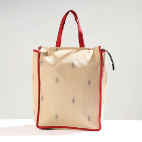 Beige Handmade Jacquard Cotton Shopping Bag