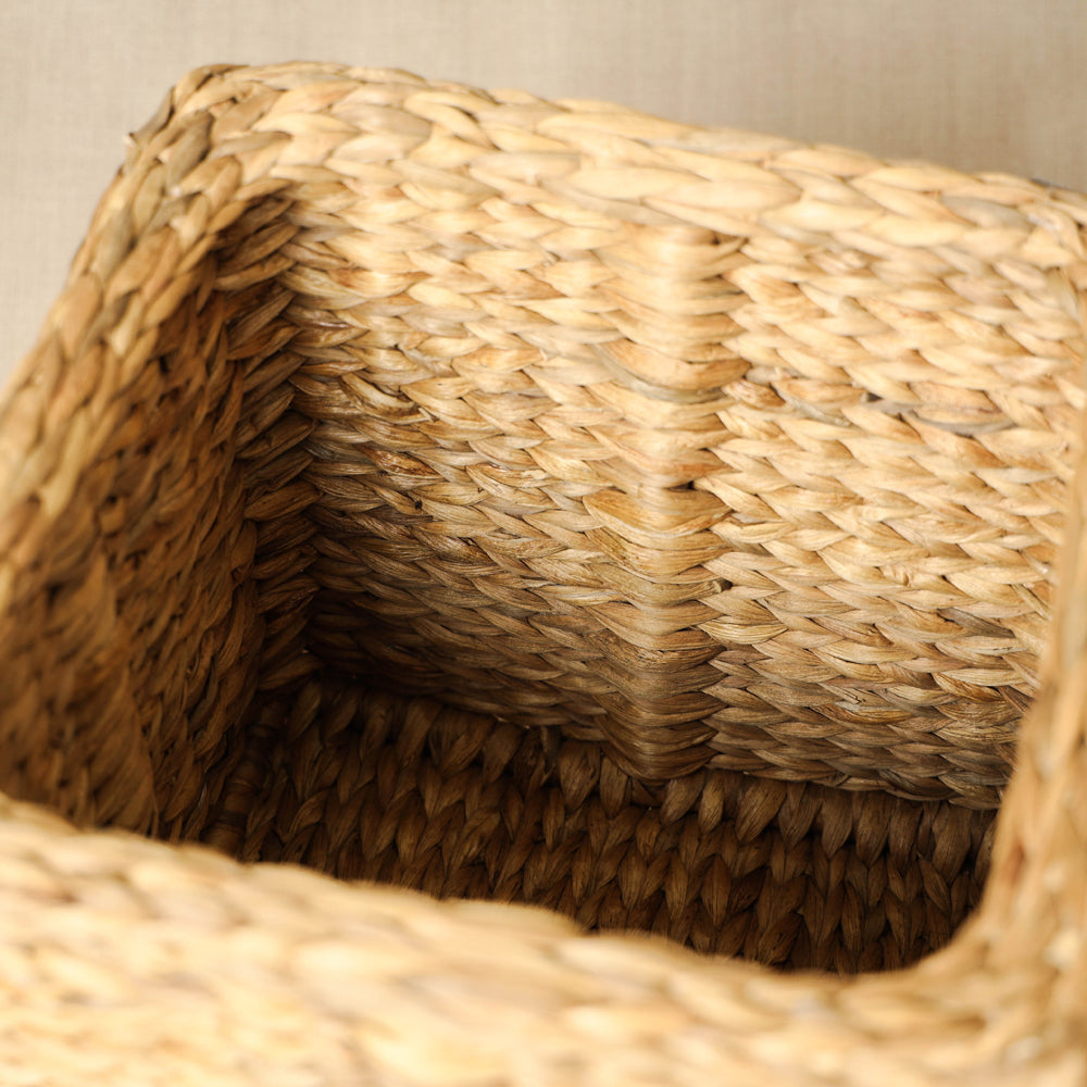  Beige Handmade Organic Water Hyacinth Storage Basket from Assam 