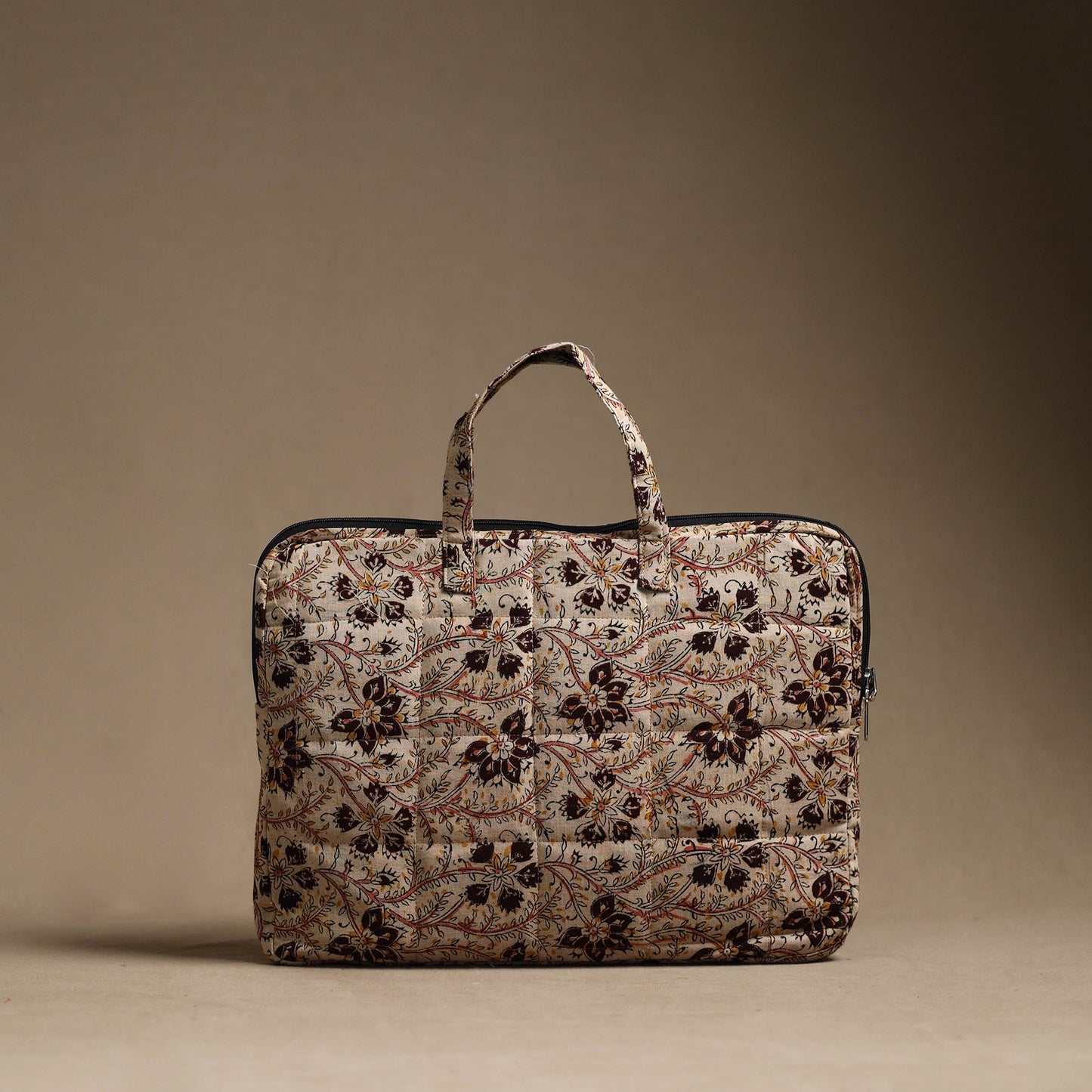 Beige Handmade Quilted Cotton Laptop Bag (13 x 16 in)