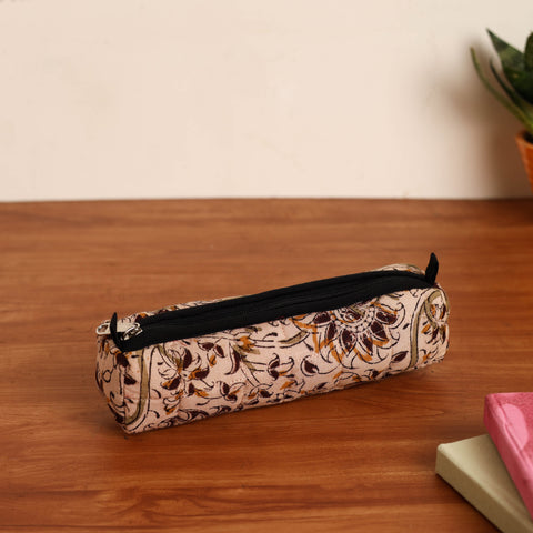  Beige Handmade Quilted Cotton Pencil Pouch