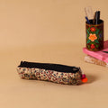 Beige Handmade Quilted Cotton Pencil Pouch