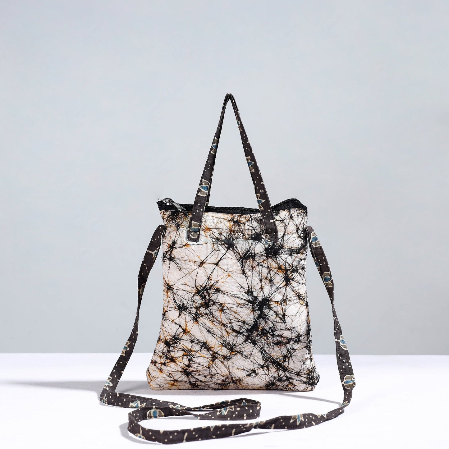 Beige Handmade Quilted Cotton Sling Bag 06