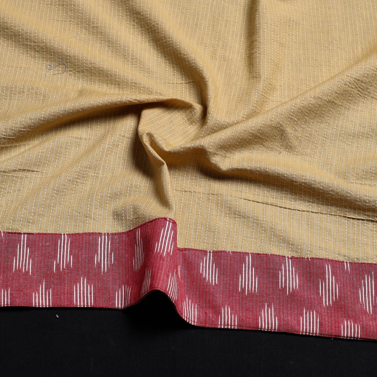 Beige - handmade running stitch plain cotton blouse piece