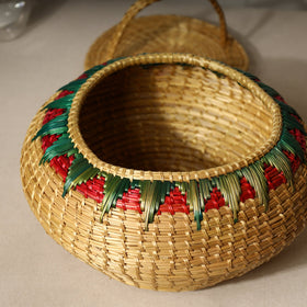  Beige Handmade Sikki Grass Multipurpose Basket with Lid 