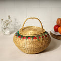  Beige Handmade Sikki Grass Multipurpose Basket with Lid 