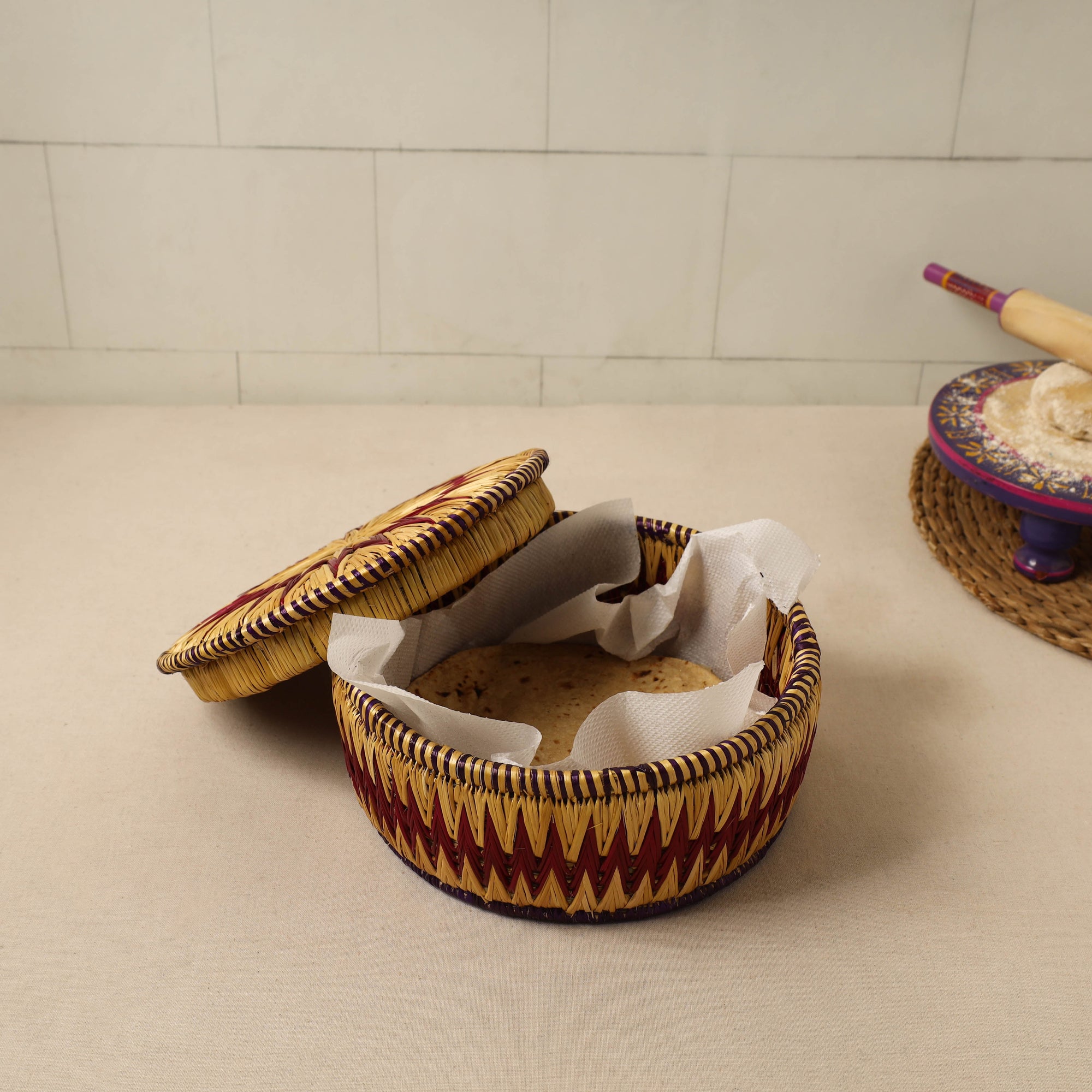 Sikki Rudding Beige Handmade Sikki Grass Roti Box